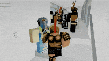a screen shot of a video game with a fire exit button in the corner