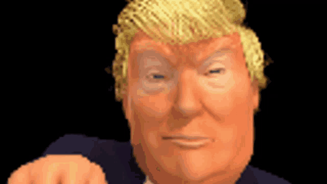a close up of donald trump 's face with his fist up