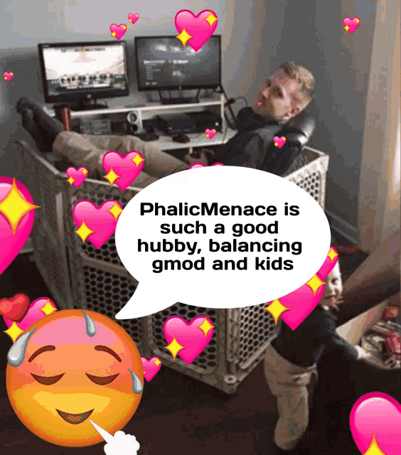a man is laying in a chair with a speech bubble that says phalicmenace is such a good hubby