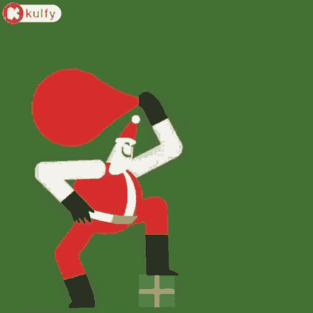 a cartoon illustration of santa claus holding a red balloon and a gift box .