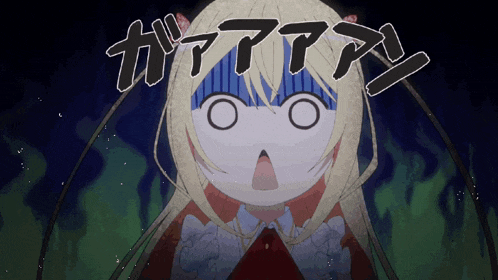 a girl with a surprised look on her face is surrounded by chinese writing