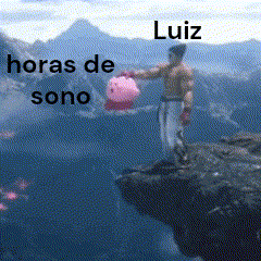 a man is standing on a cliff holding a pink piggy bank with the words luiz horas de sono below him