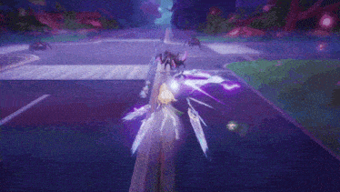 a video game character is being attacked by a purple spider