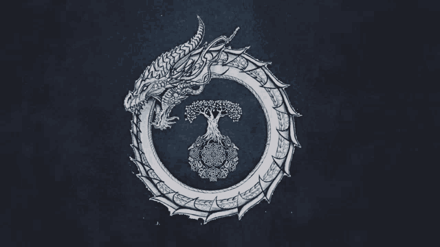 a drawing of a dragon with a tree in the middle of it