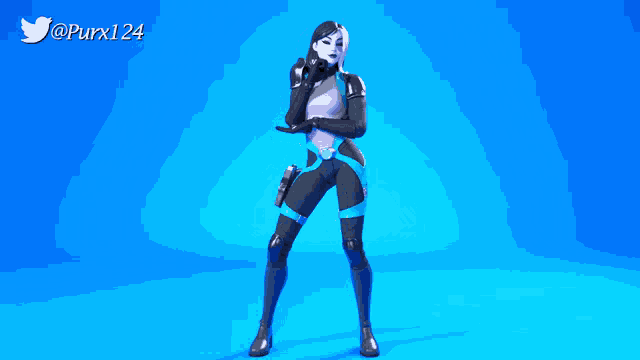 a video game character is standing in front of a blue background with purx124 written on the bottom