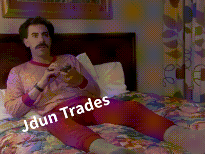 a man laying on a bed with the words jdun trades written on the bottom