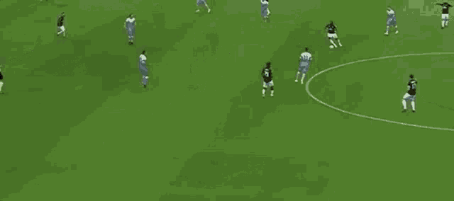 a group of soccer players are playing on a field .