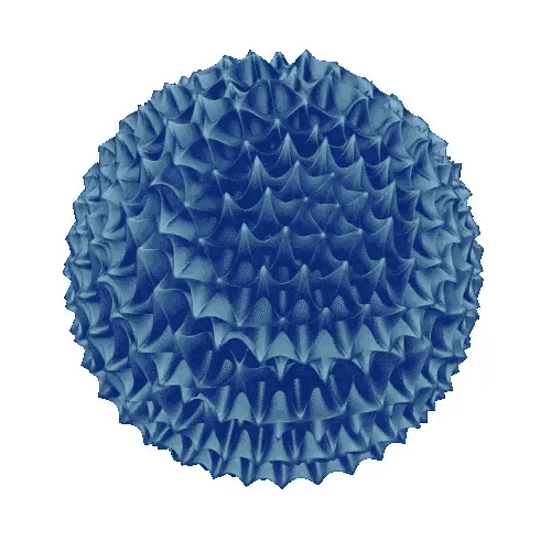 a blue sphere with a white background has a very interesting pattern on it