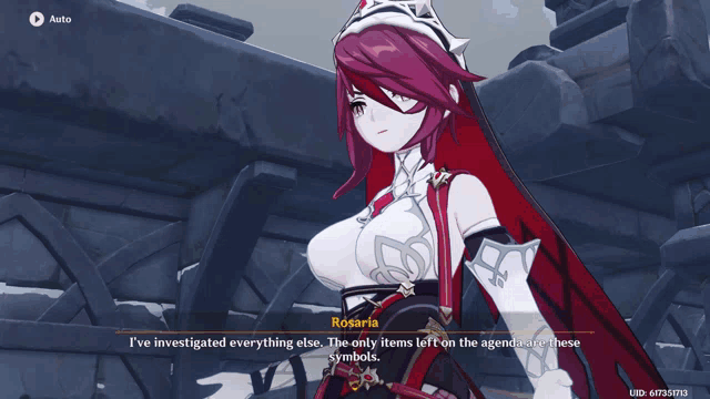 a video game character named rosaria is talking