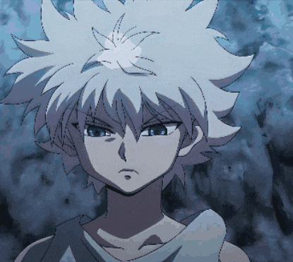 a close up of a cartoon character with white hair