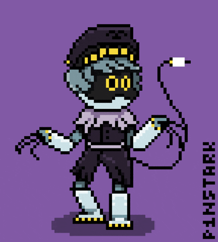 a pixel art drawing of a robot with the number 00 on the face
