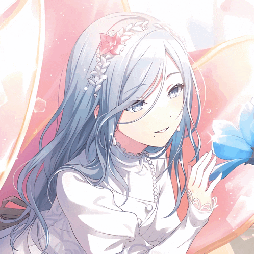 a girl with long white hair and a flower in her hair