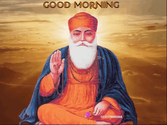 a painting of a man with a beard and the words " good morning "