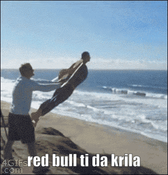 a man is throwing another man in the air on the beach
