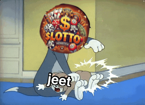 a cartoon of tom and jerry with a balloon with the word lotto on it