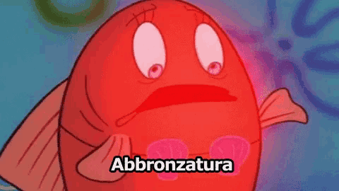 a cartoon fish with the word abbronzatura on it 's face .