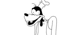 goofy is wearing a chef 's hat and smiling .