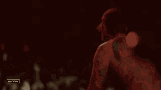 a blurred image of a man in a dark room with a caption that says coachella