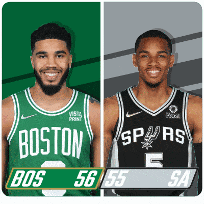 two basketball players one from the boston celtics and the other from the spurs