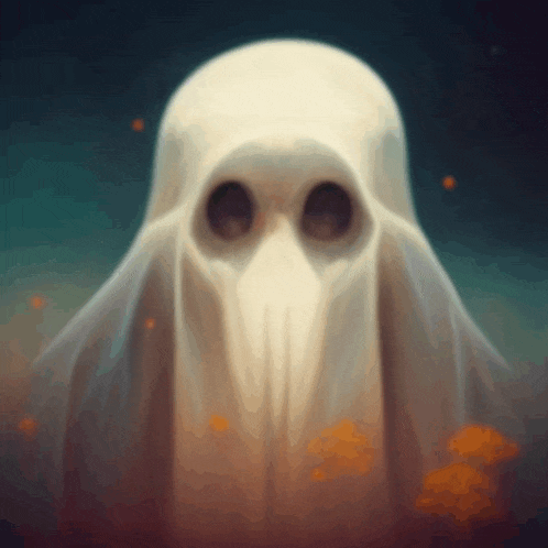 a painting of a ghost with a skull mask on