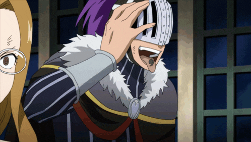 a man with a helmet on his head is smiling with a woman behind him