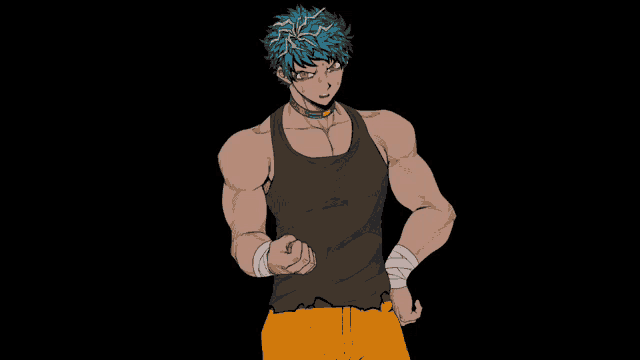 a man with blue hair is wearing a tank top