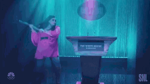 a woman in a pink dress is standing in front of a podium at the white house .