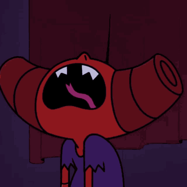 a red cartoon character with a long tongue sticking out of his mouth