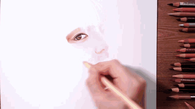 a person is drawing a portrait of a woman 's face with colored pencils .