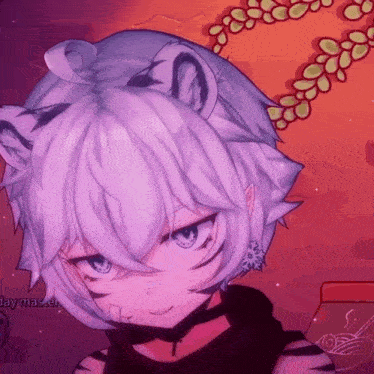 a drawing of a girl with a tiger 's head and a choker that says ' kitty master '