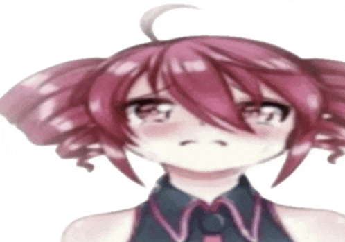 a close up of a girl with pink hair and a black shirt