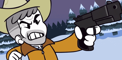 a man in a cowboy hat is holding a gun