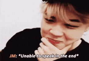 a close up of a person 's face with the words jm : unable to speak in the end