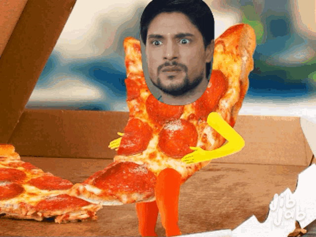 a man is holding a pepperoni pizza in a box