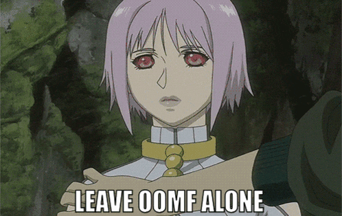 a picture of a girl with pink hair and the words leave oomf alone above her
