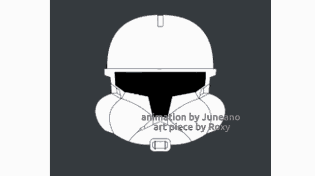 a drawing of a storm trooper helmet with the words animation by juneano art piece by roxy below it