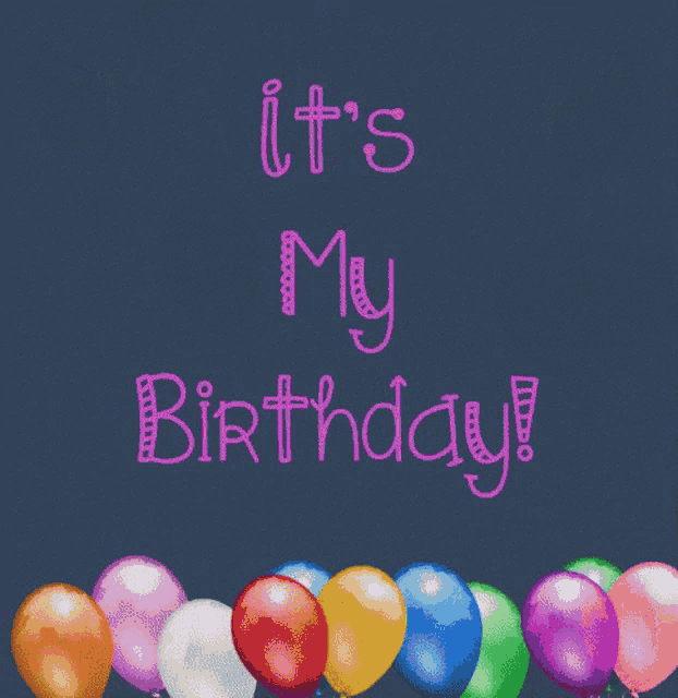 a birthday card that says it 's my birthday surrounded by balloons