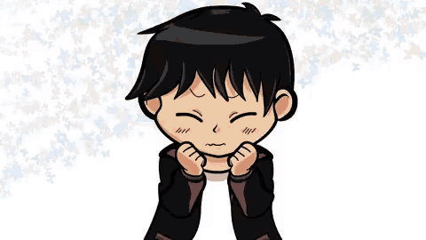 a cartoon boy with his eyes closed and his mouth open