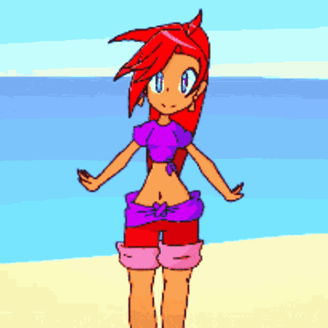 a pixel art drawing of a girl on the beach