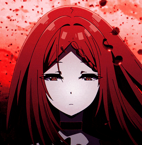 a close up of a girl 's face with long red hair