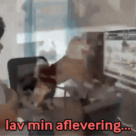 a blurred image with the words lav min aflevering written in red