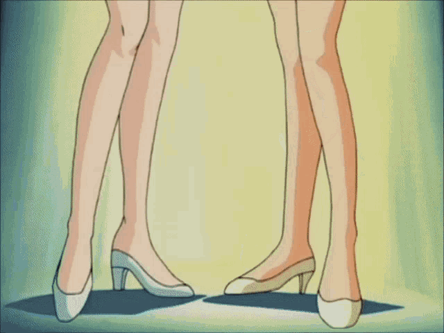a cartoon of two women standing next to each other wearing bikinis