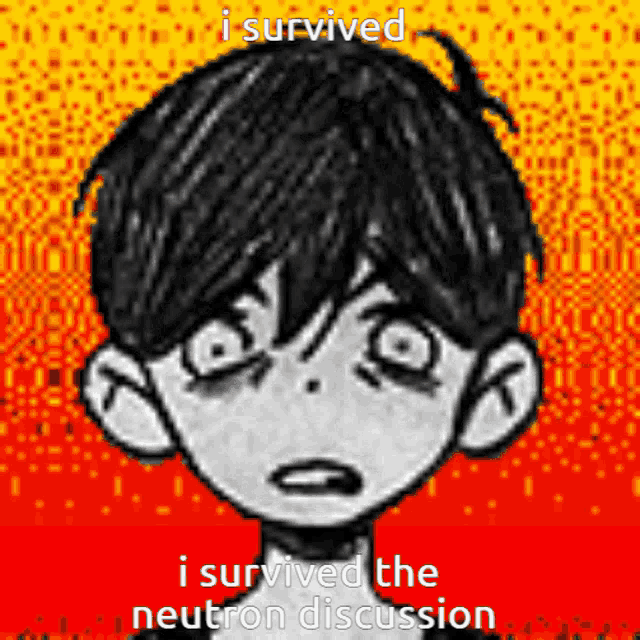 a drawing of a boy with the words " i survived the neutron discussion " below it