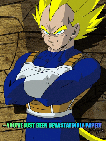 a drawing of a man with his arms crossed and the words " you 've just been devastatingly paped "