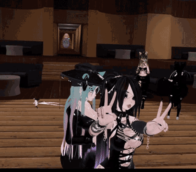 a witch giving a peace sign in front of a horse