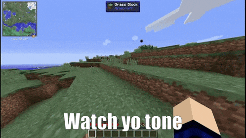 a screenshot of a minecraft game with the words watch yo tone