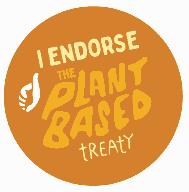 a sticker that says " i endorse the plant based treaty " on it