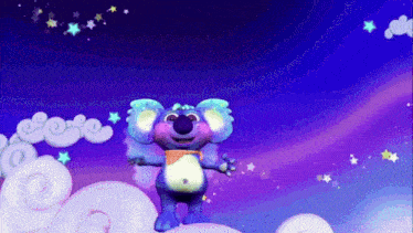 a cartoon koala bear is standing on a cloud