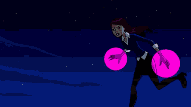 a cartoon character is surrounded by a purple light ..