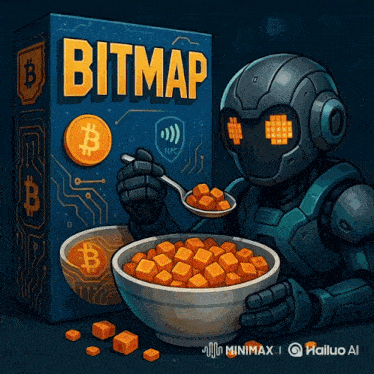 a robot is eating a bowl of bitmap cereal with a spoon